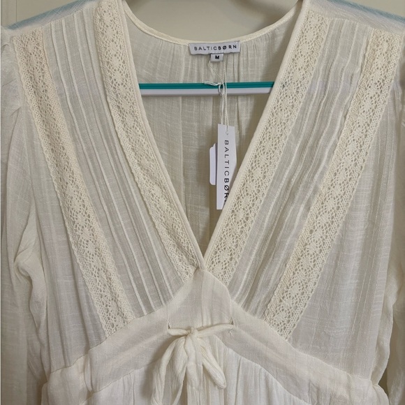 Baltic Born Cream Sundress with Plunge Neckline Long Sleeve and Ruffled Skirt - Picture 4 of 4